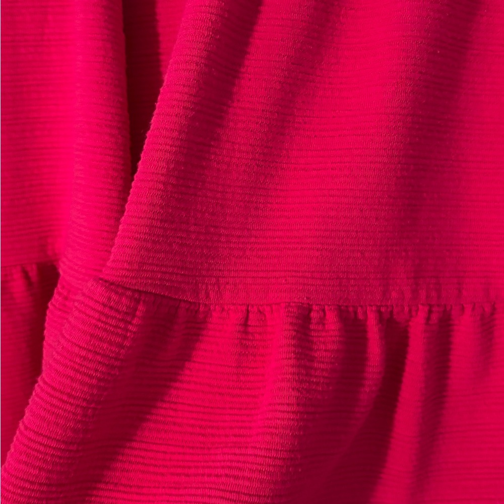 J. Crew Berry Pink Tiered Bell Sleeve Blouse | Textured Babydoll Top | Women’s - Picture 5 of 7